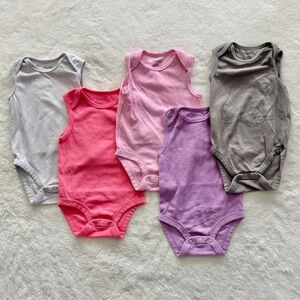 Hanes Ultimate Flexy Sleeveless Bodysuits Set of 5 Size 6-12 Months